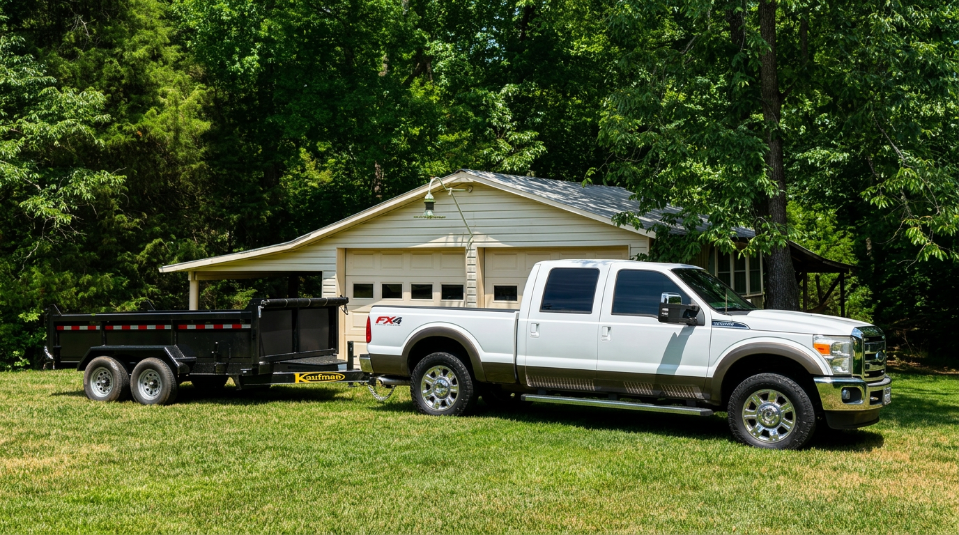 Steve's Premier Junk Removal truck and dump trailer ready for hauling